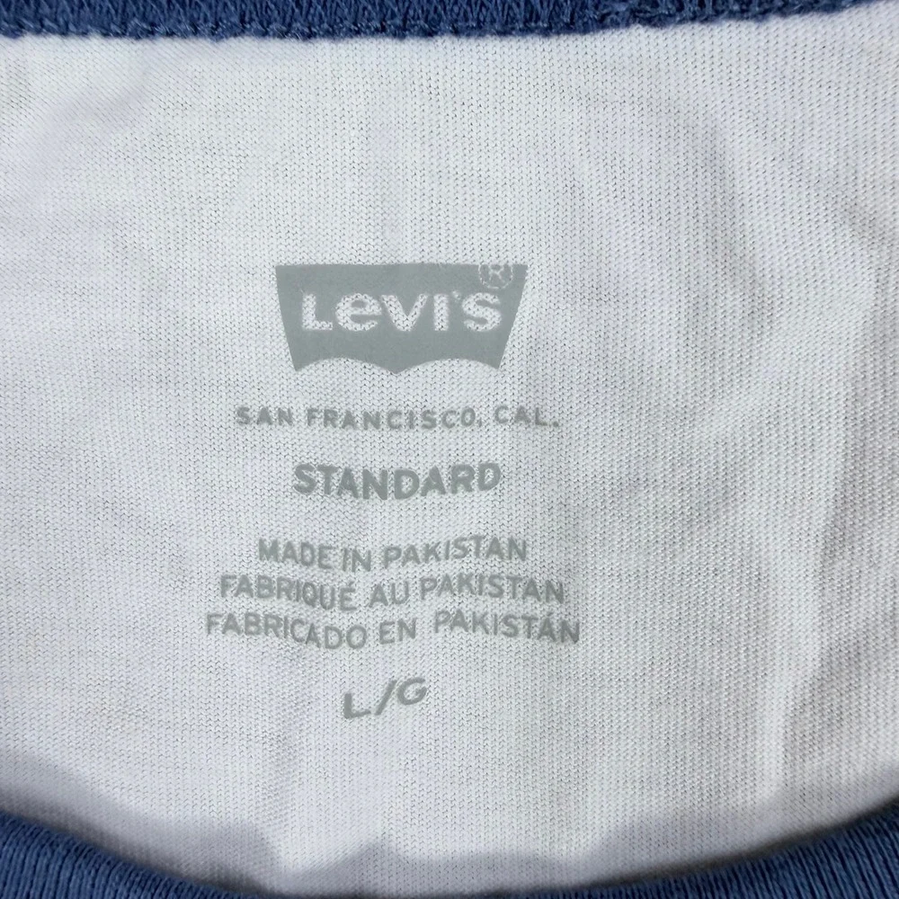 Levi's Mens L White Blue 100% Cotton Ringer T-Shirt Eagle Graphic 1853 Heritage